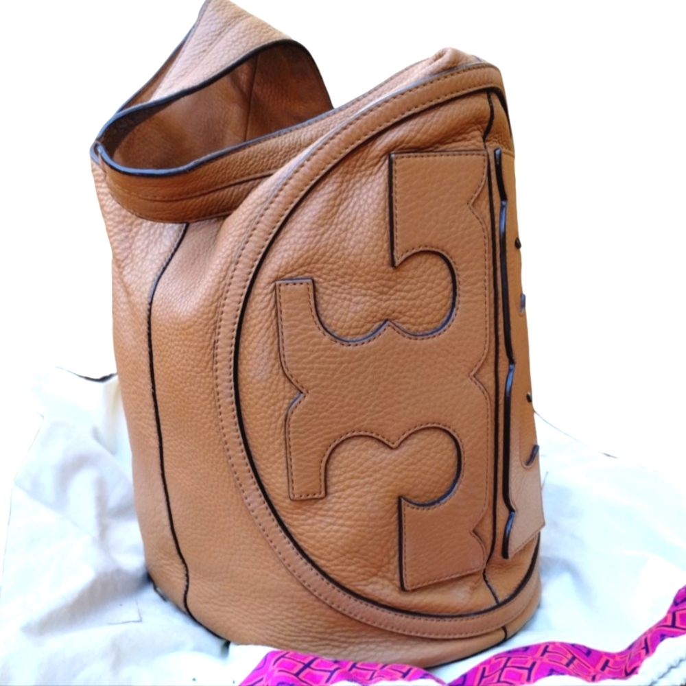 Tory Burch Tan Leather Hobo Bag with Signature Logo - Picture 2 of 14
